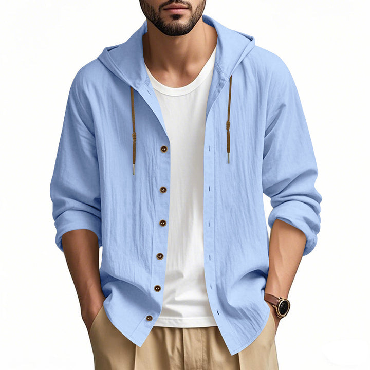 Herren nan leichtes Kapuzenhemdjacke aus Leinenoptik mit durchgehender Knopfleiste Echo Archiv