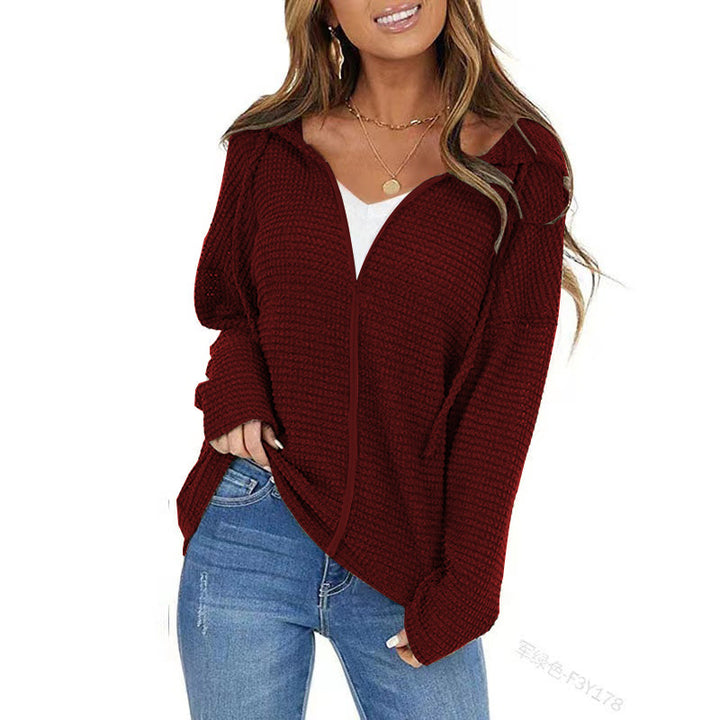Damen Oversize Waffelstrick-Kapuzenpullover mit Reißverschluss Echoarchiv