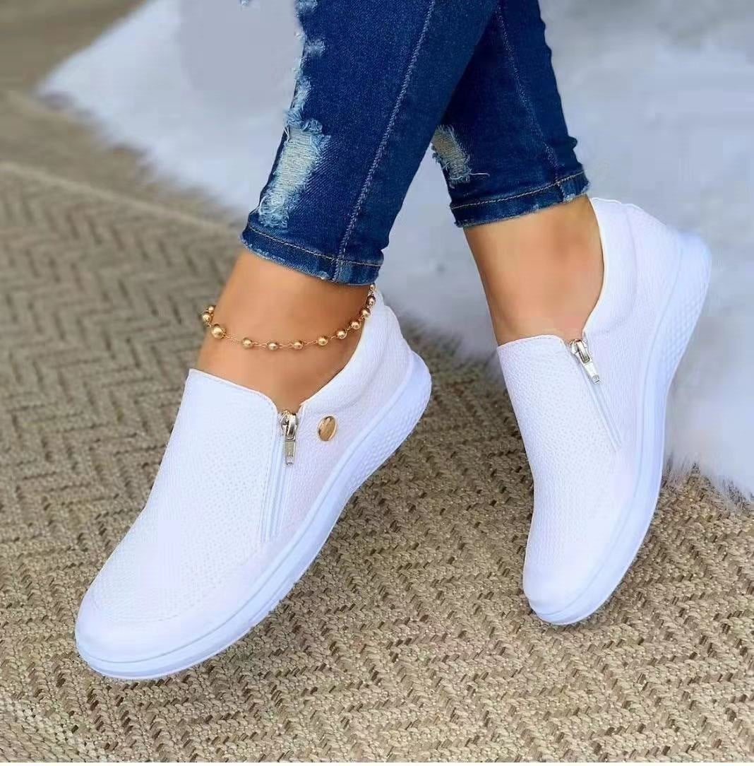 Damen Slip-On Mesh-Sneaker mit seitlichem Zipper und dicker Gummisohle – Névara