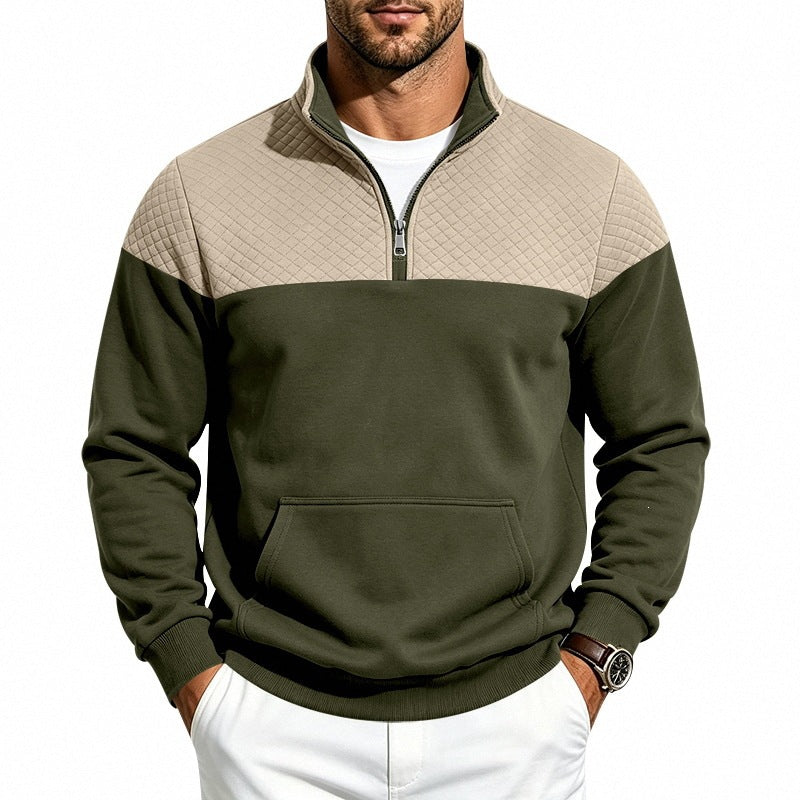 Herren Stehkragen-Sweatshirt mit Halbzip, gesteppter Schulterpasse und Kängurutasche Echoarchiv