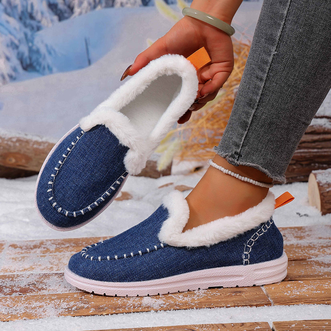 Damen Gefütterte Slip-On Mokassin‑Hausschuhe mit Teddyfutter, handgestepptem Vorderblatt und profilierter Gummisohle Echo Archiv