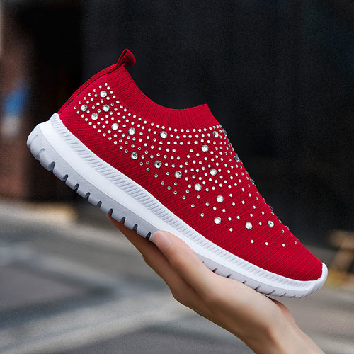 Damen Elastischer Sock-Sneaker mit Strass‑Nieten, atmungsaktivem Strickschaft und dämpfender Komfortsohle Echoarchiv