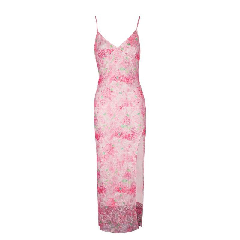 Damen elegantes Maxikleid mit floralem Muster und seitlichem Schlitz Echo Archiv