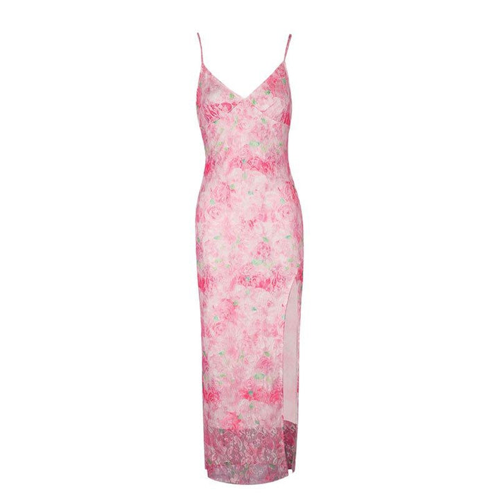 Damen elegantes Maxikleid mit floralem Muster und seitlichem Schlitz Echo Archiv