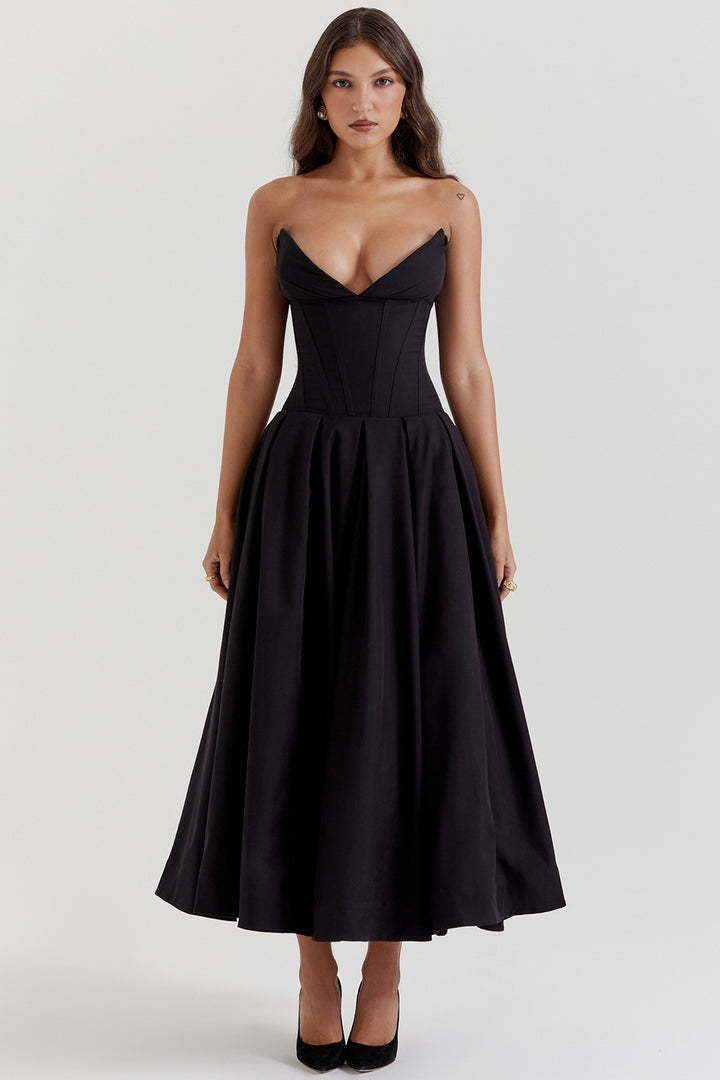 Damen nan trägerloses Korsett-Midikleid mit vorgeformter Miederkonstruktion und ausgestelltem Tellerrock Echo Archiv
