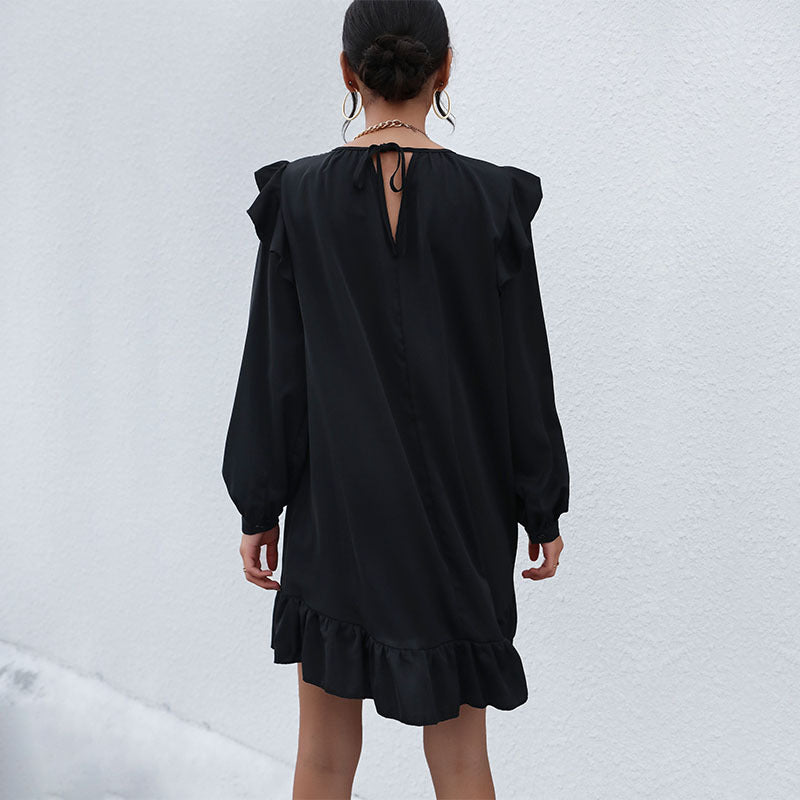 Damen A‑Linien Minikleid mit Volant‑Schultern und Rüschen-Saum Echoarchiv