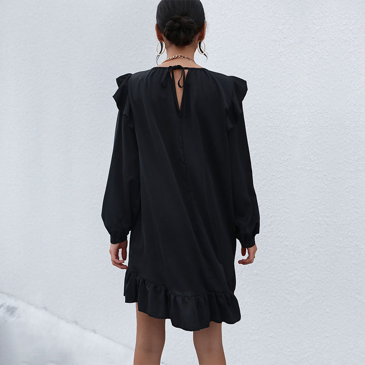 Damen A‑Linien Minikleid mit Volant‑Schultern und Rüschen-Saum Echoarchiv