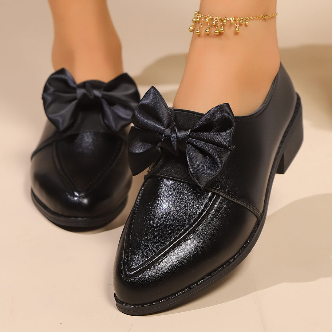 Damen Spitz zulaufende Loafer mit dekorativer Satin-Schleife und flachem Blockabsatz Echo Archiv