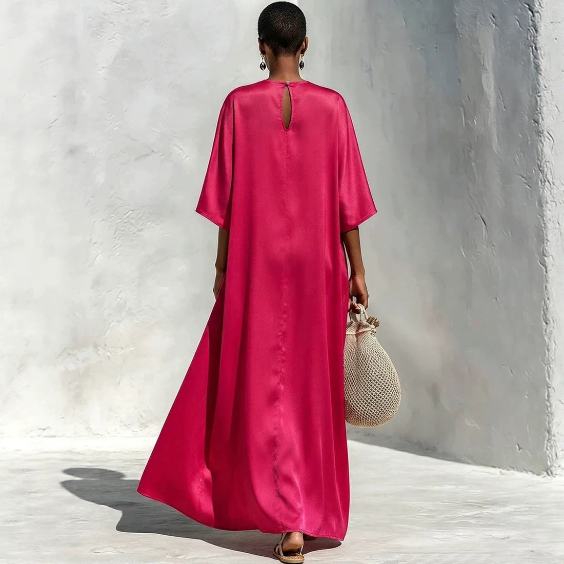 Damen Fließendes Maxikleid mit Oversize‑Kaftan­schnitt und aufgesetzten Pattentaschen Echoarchiv
