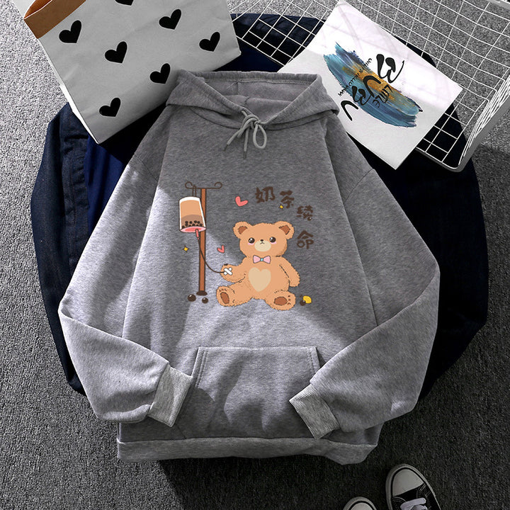 Damen Kapuzenpullover mit minimalistischer Grafik, lockerer Oversize-Passform und Kängurutasche – Auréline