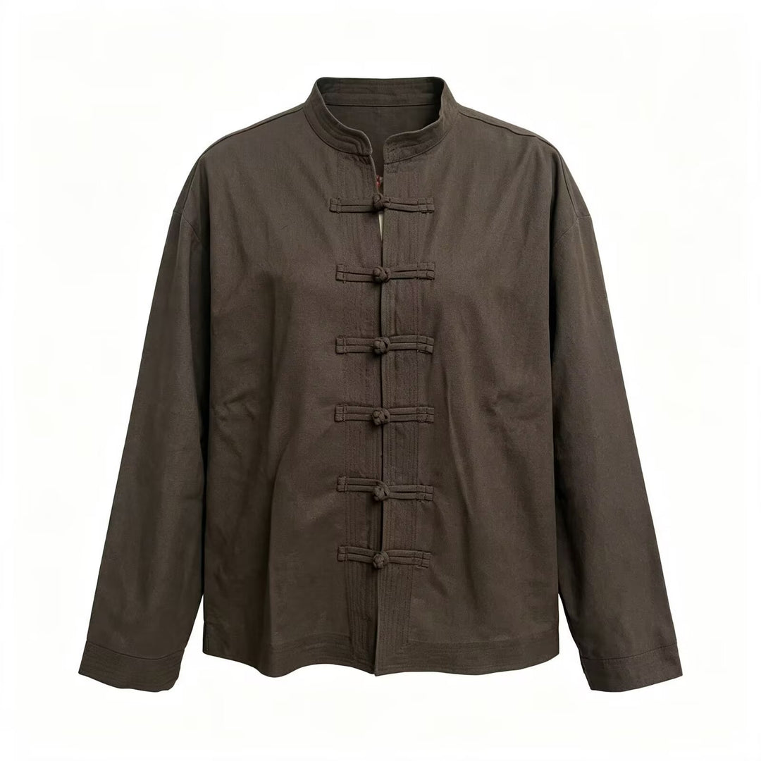Herren Lockere Baumwoll‑Leinen Jacke im China‑Style mit Stehkragen und Knotenverschlüssen Echo Archiv