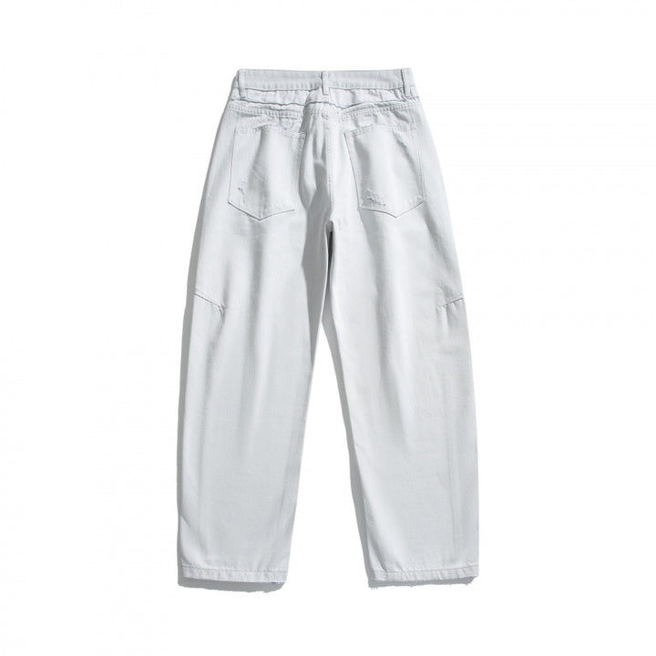 Damen Weite High‑Waist Cropped Jeans mit sichtbarer Knopfleiste, rohem Saum und Utility‑Nähten Echo Archiv