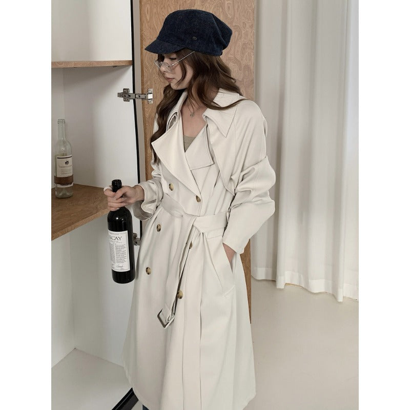 Damen Kastenförmiger Midilanger Trenchcoat mit weichem Fall und verstellbaren Manschetten Echoarchiv