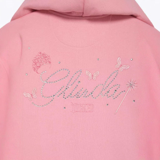 Damen nan Rüschen-Kapuzen-Sweatjacke mit Ballonärmeln und Strasslogo Echo Archiv