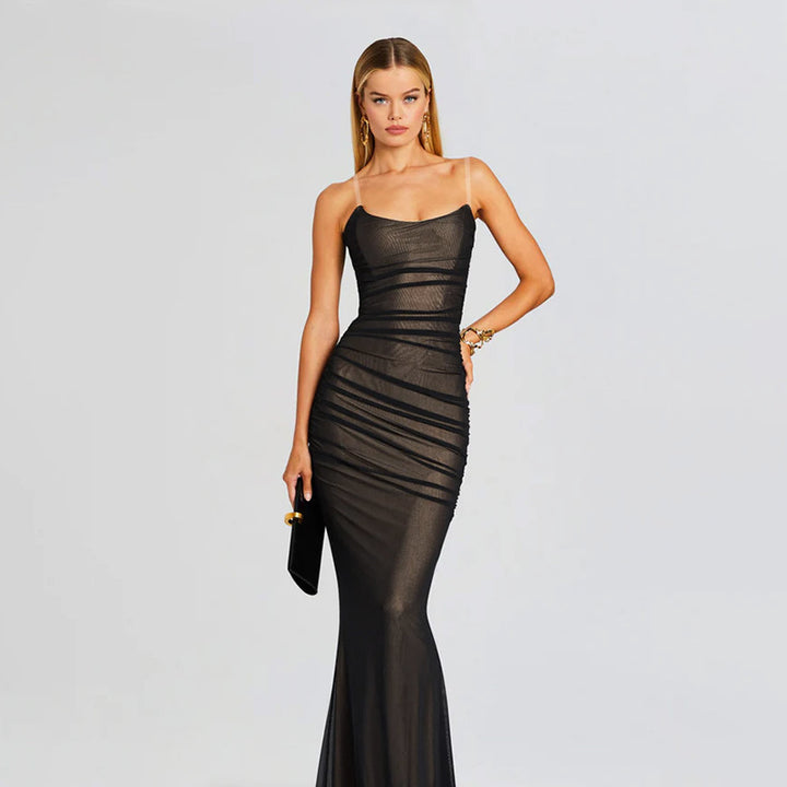 Damen figurbetontes Maxikleid mit elegantem Rüschendesign Echo Archiv
