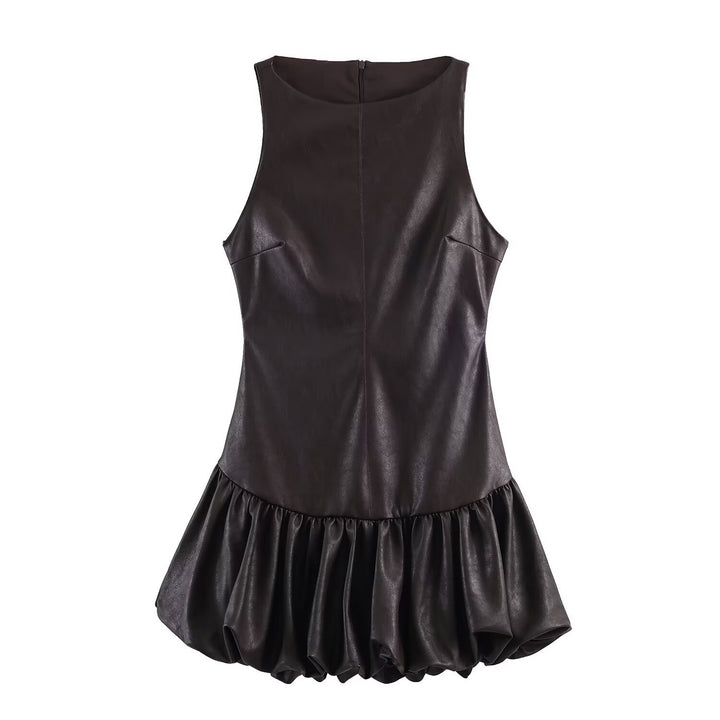 Damen ärmelloses Kunstlederkleid mit voluminösem Rock Echo Archiv