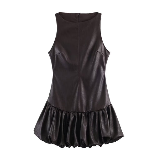 Damen ärmelloses Kunstlederkleid mit voluminösem Rock Echo Archiv