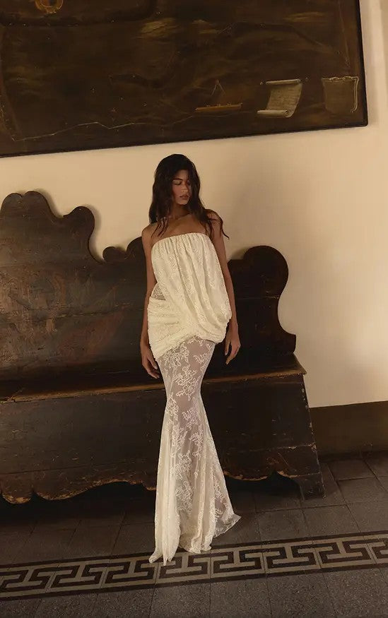 Damen Elegantes langes Kleid mit drapierten Details Echo Archiv