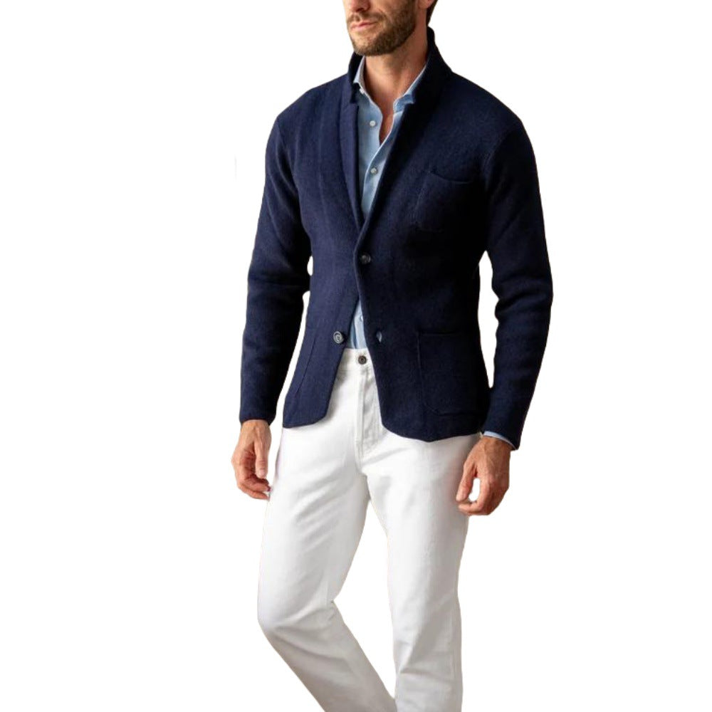 Herren modern geschnittener Strickmantel mit komfortablem Kragen und praktischen Taschen Echoarchiv