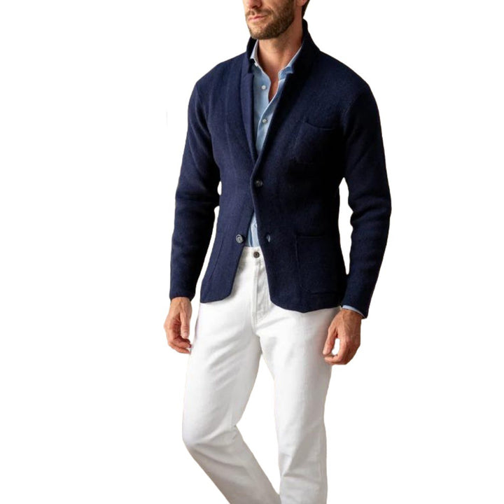 Herren modern geschnittener Strickmantel mit komfortablem Kragen und praktischen Taschen Echoarchiv