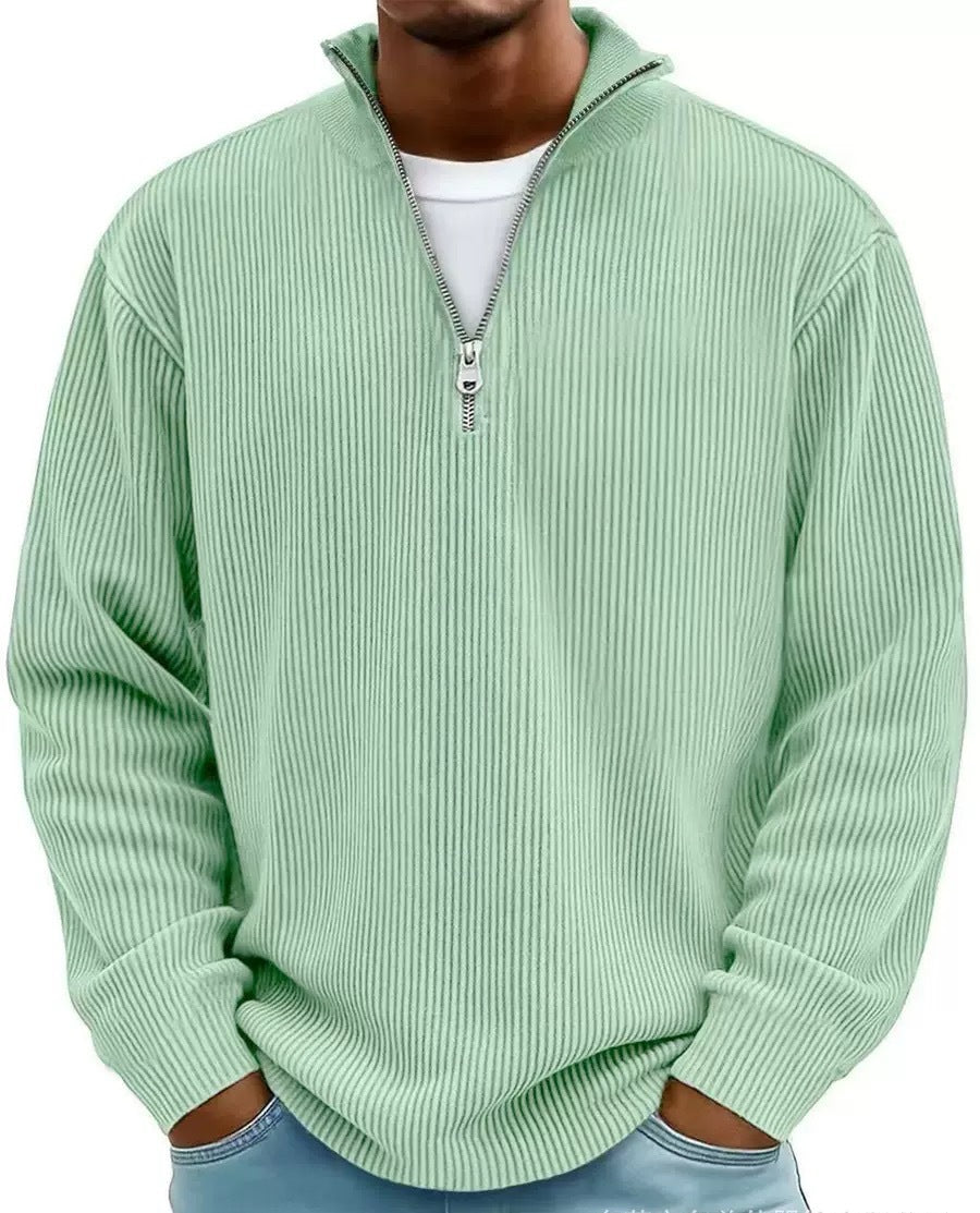 Herren gerippter Strickpullover mit Halbreißverschluss und Stehkragen Echo Archiv