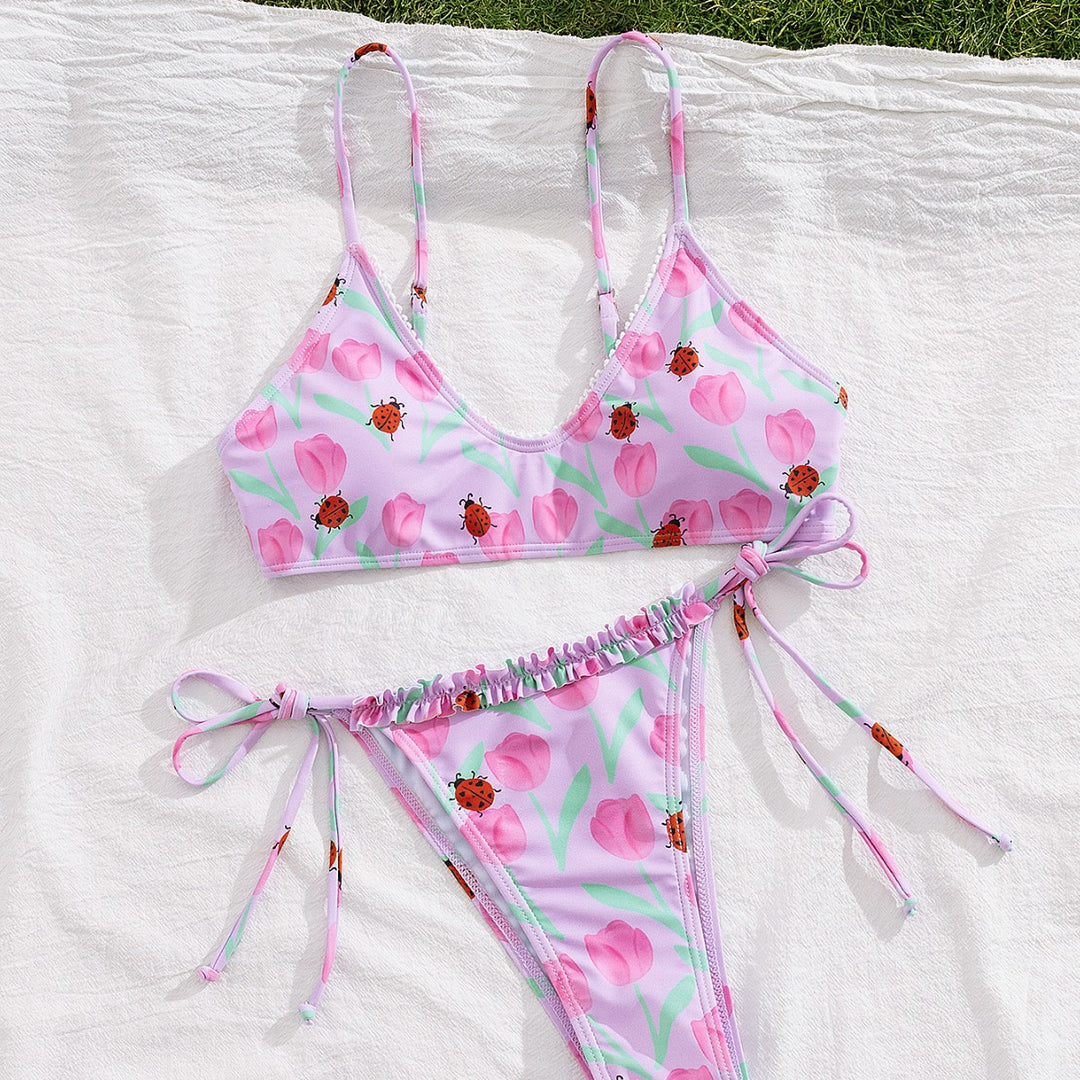 Damen Triangel-Bikini mit buntem Blütenmotiv und verstellbaren Bindebändern Echo Archiv