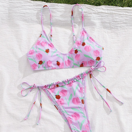 Damen Triangel-Bikini mit buntem Blütenmotiv und verstellbaren Bindebändern Echo Archiv