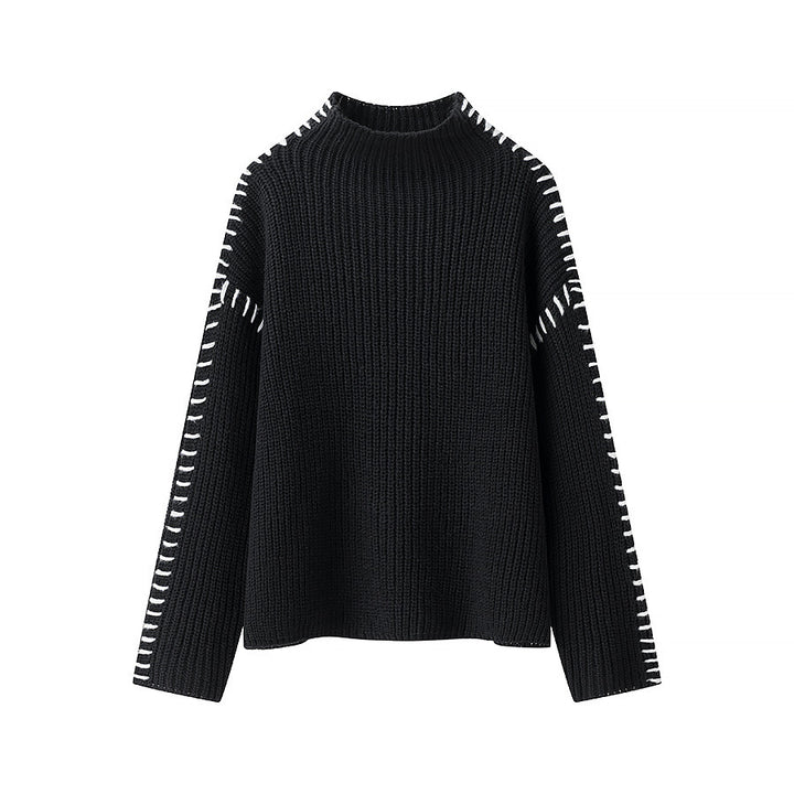 Damen nan grober Strickpullover mit Stehkragen, oversized Schnitt und dekorativer Seitenstich-Ärmelnaht Echo Archiv