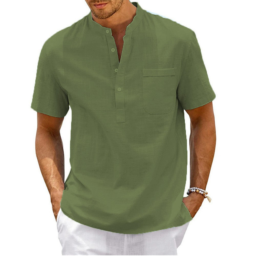 Herren Kurzarmhemd mit modernem Henley-Kragen und praktischer Brusttasche Echoarchiv