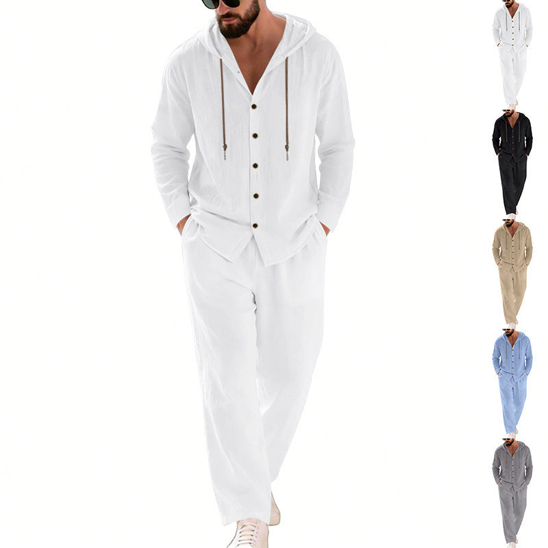 Herren nan legeres Kapuzen-Lounge-Set mit Knopfleiste, Kordelbundhose und seitlichen Eingrifftaschen Echo Archiv