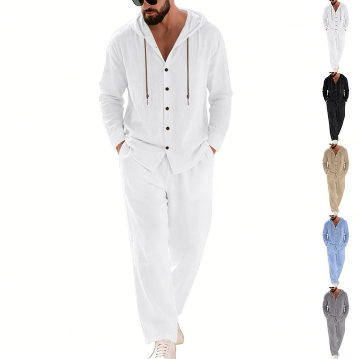 Herren nan legeres Kapuzen-Lounge-Set mit Knopfleiste, Kordelbundhose und seitlichen Eingrifftaschen Echo Archiv