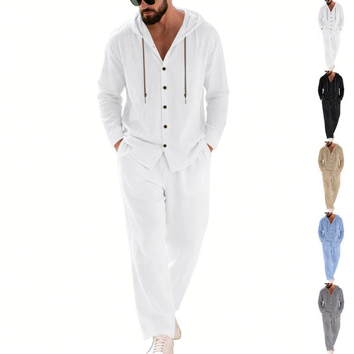 Herren nan legeres Kapuzen-Lounge-Set mit Knopfleiste, Kordelbundhose und seitlichen Eingrifftaschen Echo Archiv