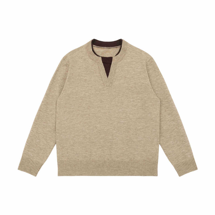 Unisex Grobgestrickter Pullover mit V-Notch Ausschnitt und kontrastierter Innenblende Echoarchiv