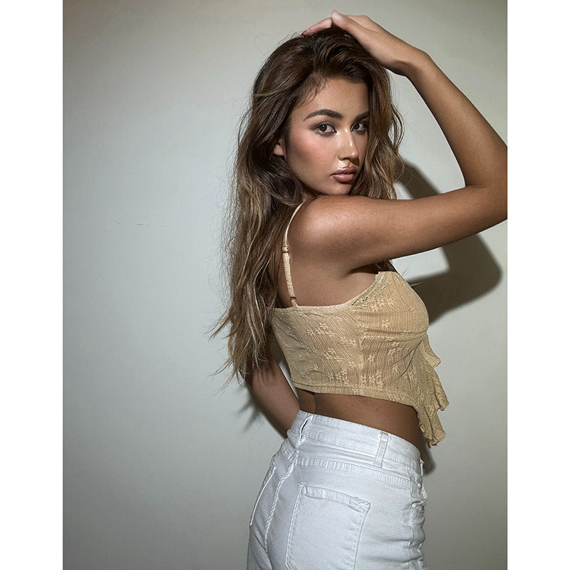 Damen Spitzen Elemente Crop-Top mit Rüschendetails Echo Archiv