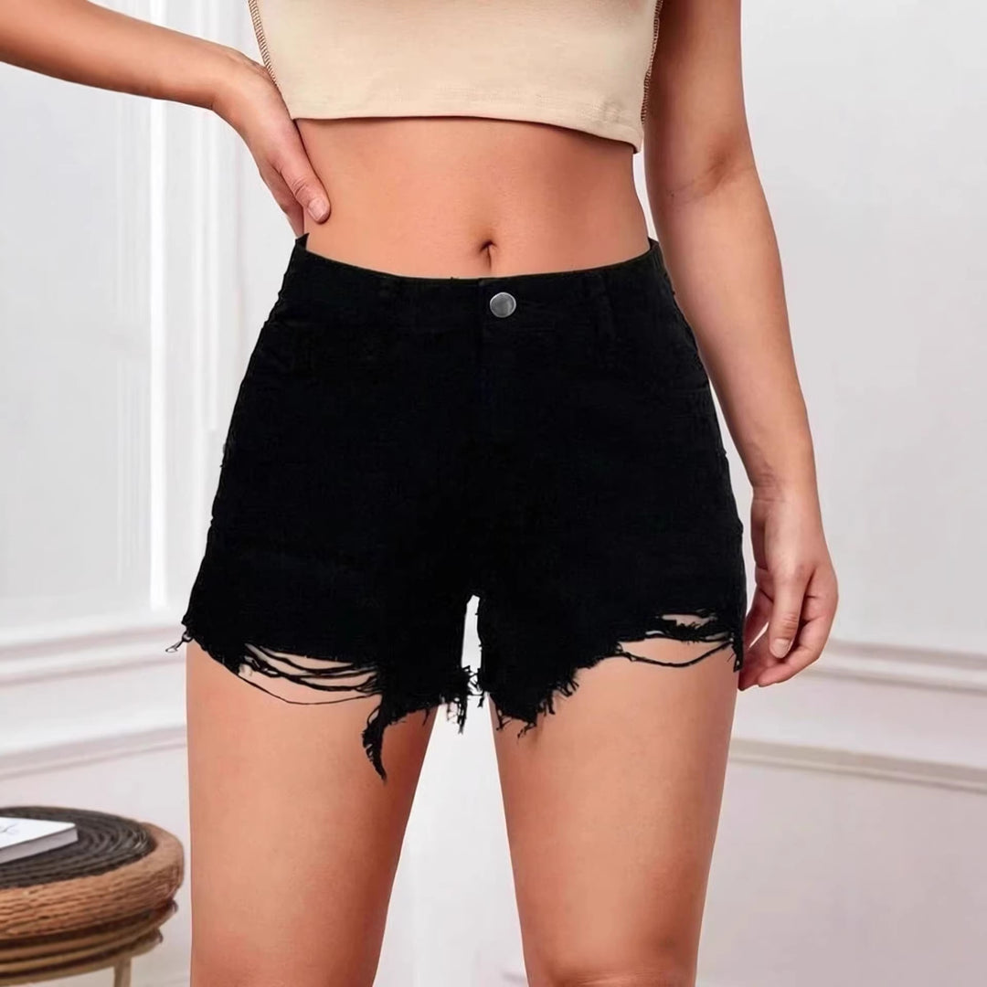 Damen modische Destroyed Denim-Shorts mit fransigem Saum Echo Archiv