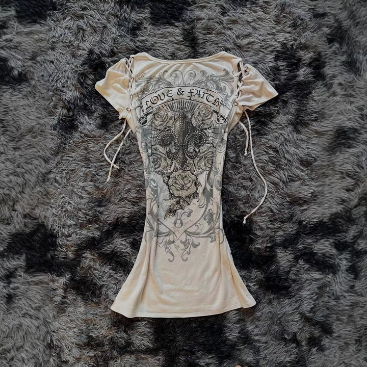 Damen Elegantes T-Shirt mit dekorativen Schnürdetails Echo Archiv