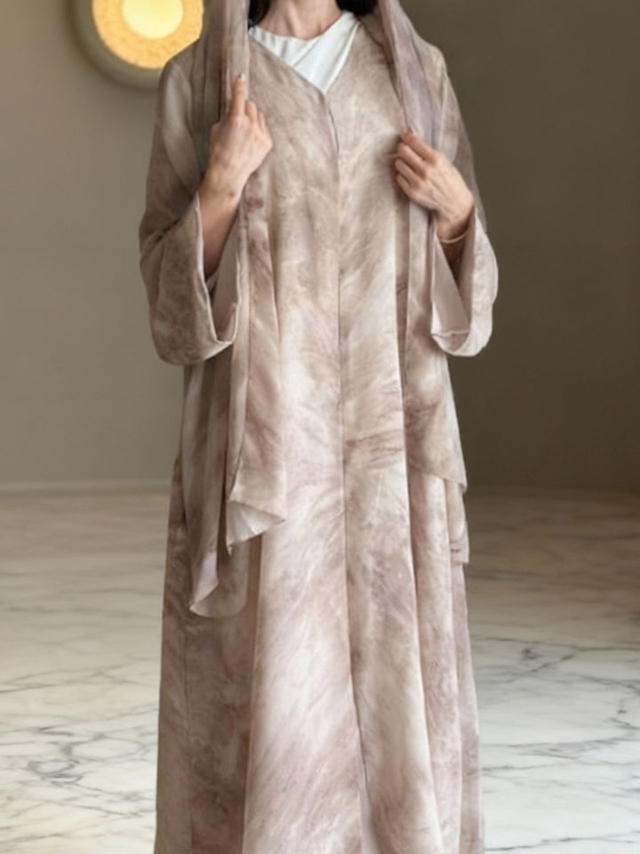 Damen langes fließendes Kapuzenkaftan Kleid mit weitem Arm und mehrlagigem Chiffon – Valéora