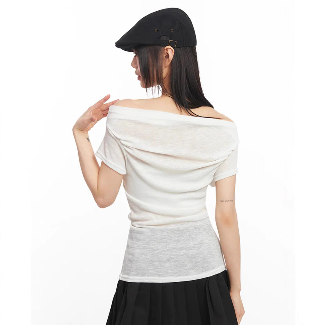 Damen Off-Shoulder Shirt mit grafischem Druck Echo Archiv
