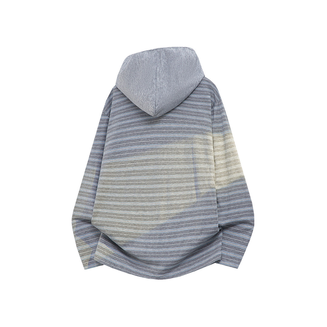 Unisex Oversize Kapuzenpullover mit tiefem V-Ausschnitt und feinem Streifenmuster Echoarchiv
