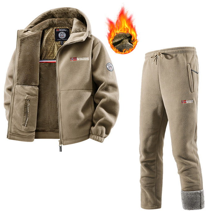 Herren Thermo-Fleece-Set mit Kapuzenjacke, Sherpa-gefüttert und elastischer Jogginghose – Marzano