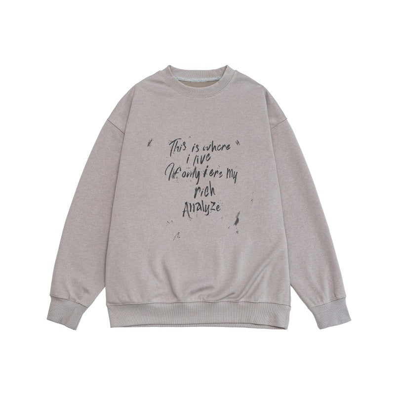 Unisex Lockeres Oversize-Sweatshirt mit verwaschenem Script‑Print, gerippten Bündchen und Relaxed‑Fit Echoarchiv