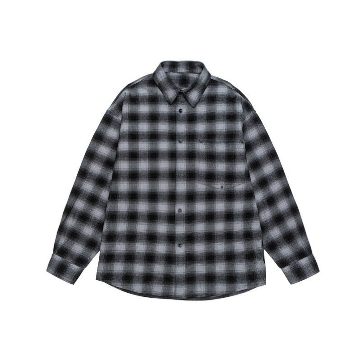 Herren Lässiges Karomuster-Flanellhemd im Oversized-Worker-Stil mit Brustpattentasche und abgerundetem Saum Echoarchiv