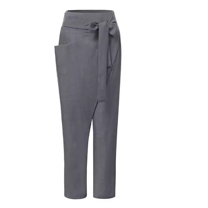 Damen nan Wickelhose aus Leinenmix mit hohem Taillenbund, überlappender Vorderseite und großzügiger Eingrifftasche Echo Archiv