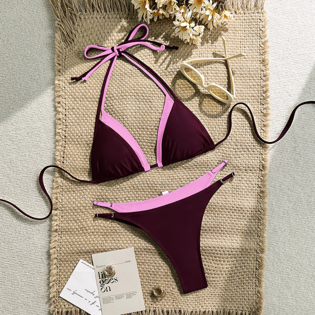 Damen Triangel-Bikini mit verstellbaren Trägern und kontrastrierendem Farbdesign Echo Archiv