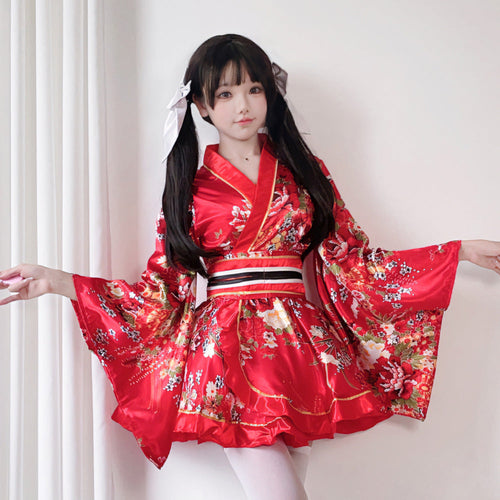 Damen Kimono-Kleid mit eleganter Schärpe und weitem Ärmel Echo Archiv