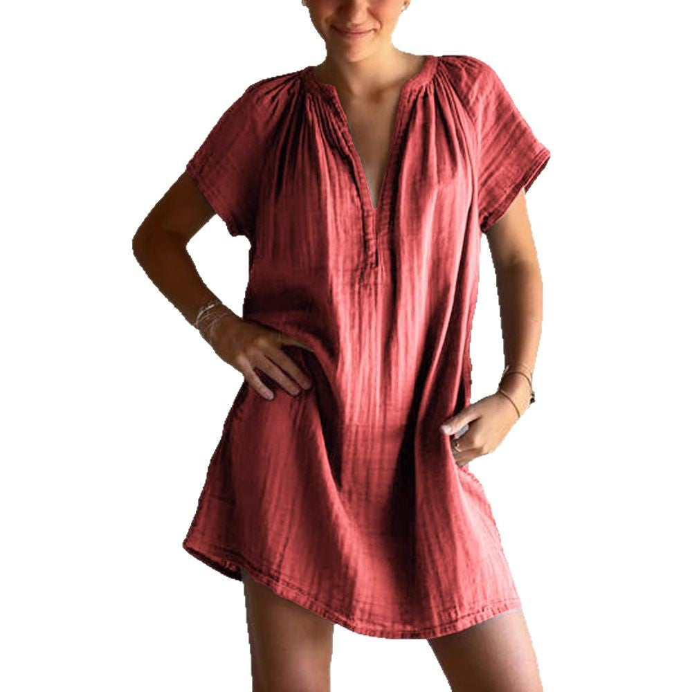 Damen lässiges Tunika-Kleid mit tiefem V-Ausschnitt und Raffung Echo Archiv