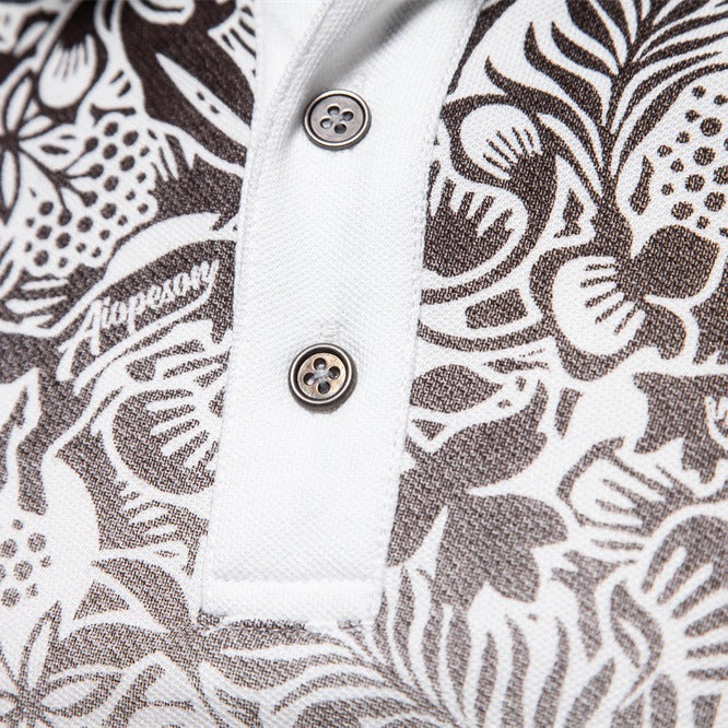 Herren Kurzarm Poloshirt mit floralen Mustern und modernen Designelementen Echoarchiv