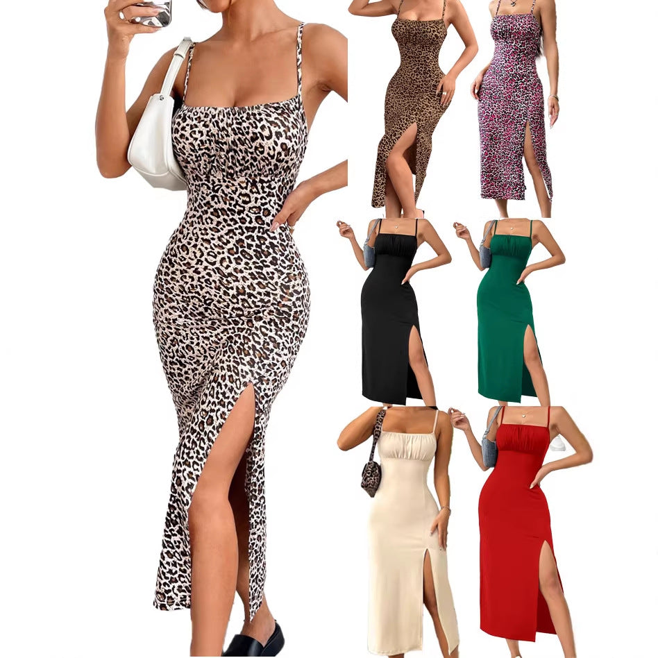 Damen figurbetontes Maxikleid mit elegantem Schlitz und schmalen Spaghetti-Trägern Echo Archiv