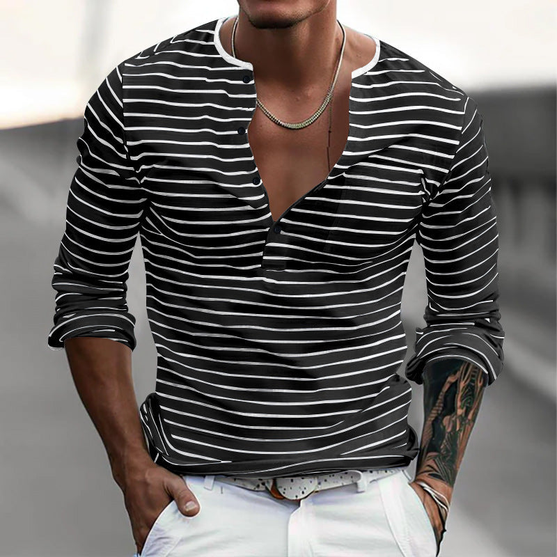 Herren Langarm-Henley-Shirt mit modischem Streifenmuster Echoarchiv