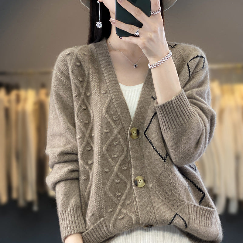 Damen Kuscheliger Oversize-Cardigan mit Ajour‑ und Rautendetail Echoarchiv